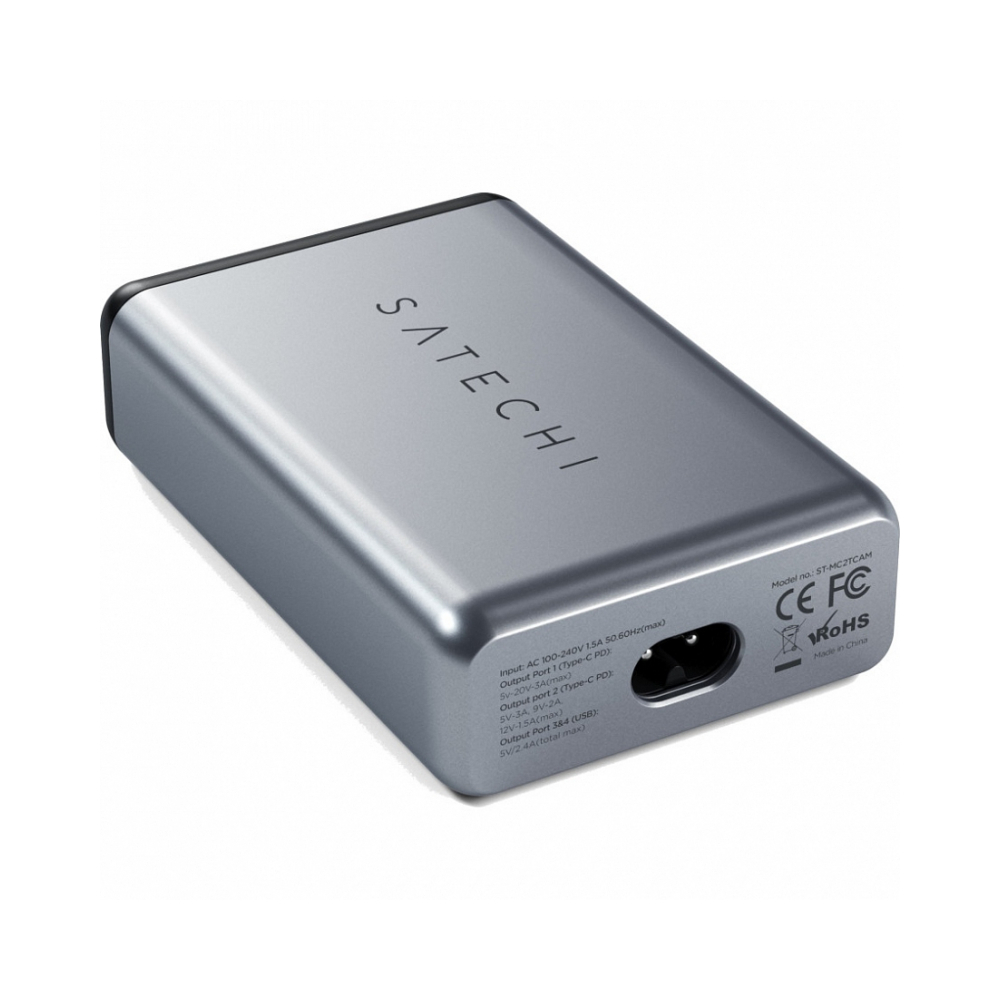 Сетевое зарядное устройство Satechi Dual 75W Type-C Travel Charger with USB-C PD Fast. Цвет серебрян